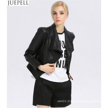 Veste en cuir à col en cuir pour femme Veste en cuir à col court pour femme